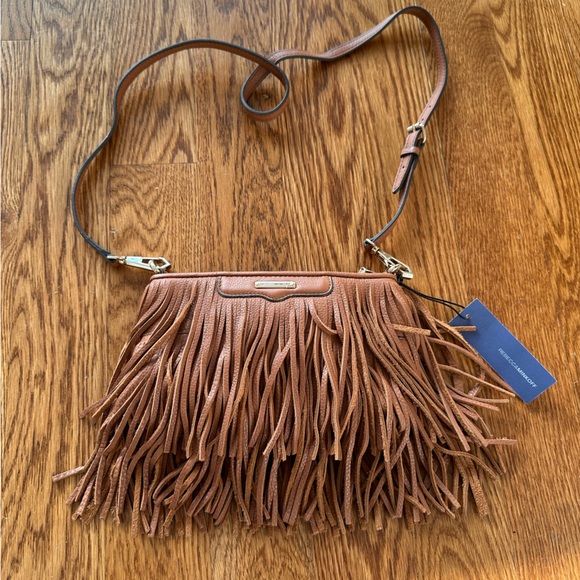 NEW WITH TAGS Rebecca Minkoff Fringe Finn Crossbody Bag in Almond